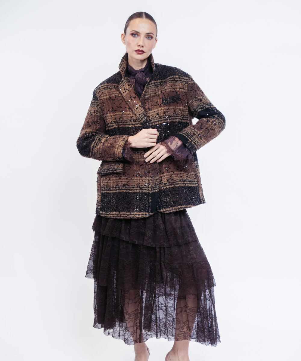 מעיל משבצות שילוב פייטים